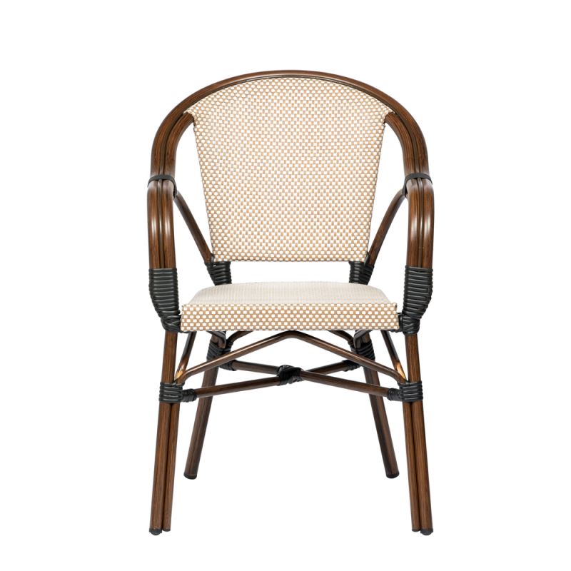 Euro Style - Ivan Stacking Armchair in Tan/White Textylene Mesh with Brown Frame (Set of 2) - 90580-BRN