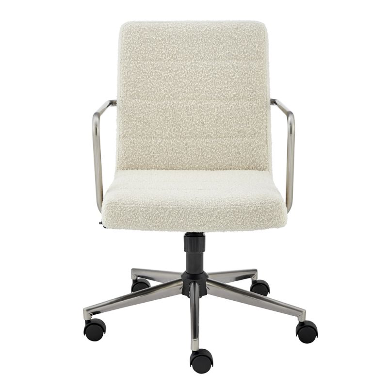 Euro Style - Leander Low Back Office Chair in Ivory with Brushed Nickel Armrests/Base - 01283-IVRY
