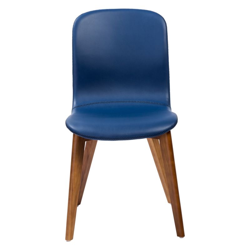 Euro Style - Mai Side Chair in Blue Leatherette with Walnut Stained Solid Wood Legs (Set of 2) - 38880BLU-MP2