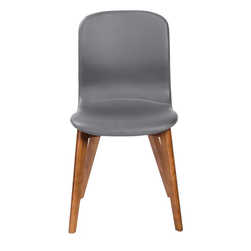 Euro Style - Mai Side Chair in Gray Leatherette with Walnut Stained Solid Wood Legs (Set of 2) - 38880GRY-MP2