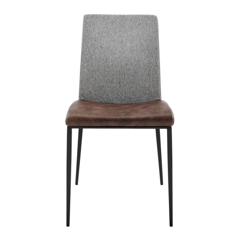 Euro Style - Rasmus Side Chair with Light Brown Leatherette and Gray Fabric with Matte Black Legs (Set of 2) - 30557LTBRN