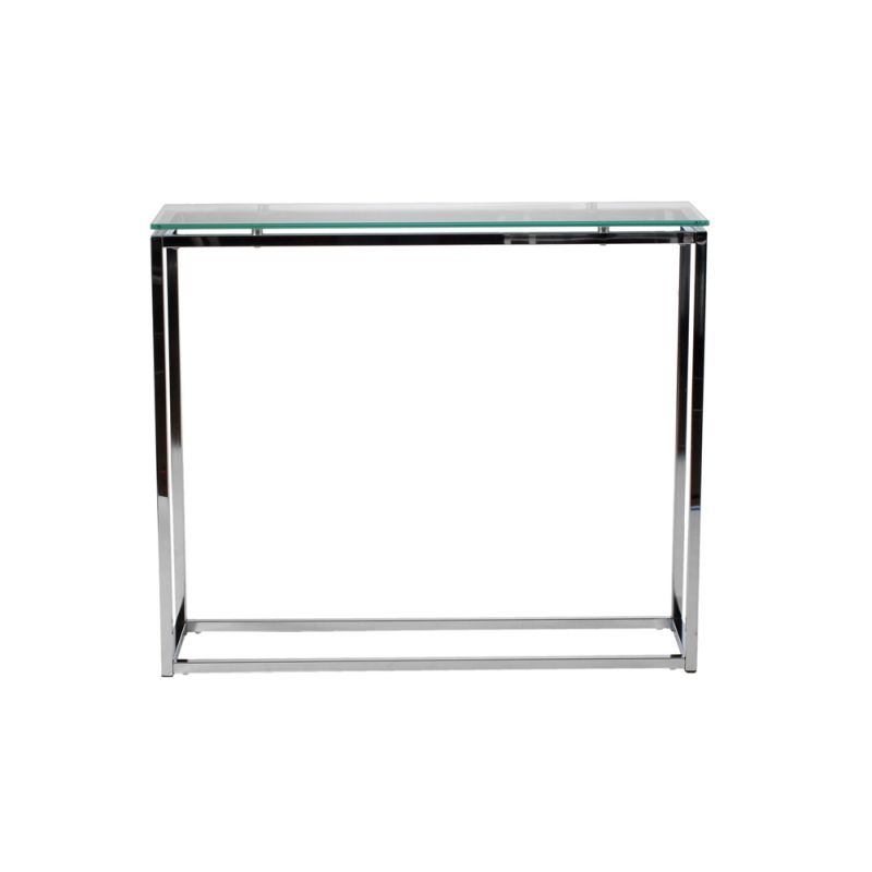 Euro Style - Sandor Console Table with Clear Tempered Glass Top and Chrome Frame - 28033