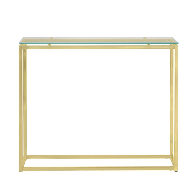 Euro Style - Sandor Console Table with Clear Tempered Glass Top and Matte Brushed Gold Frame - 28033MBG_CLOSEOUT