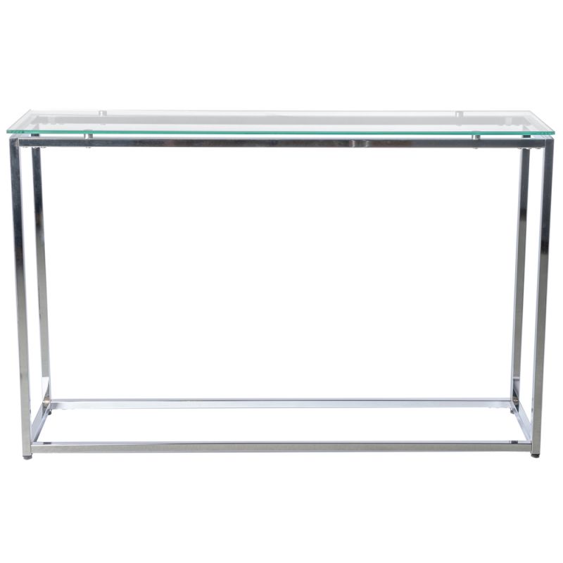 Euro Style - Sandor Long Console Table with Clear Tempered Glass Top and Chrome Frame - 28021CLR_CLOSEOUT