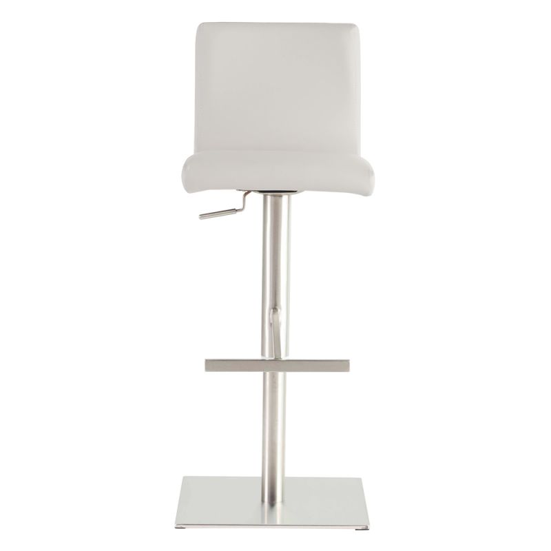 Euro Style - Scott Adjustable Bar/Counter Stool In White With Brushed Stainless Steel Base - 80974WHT