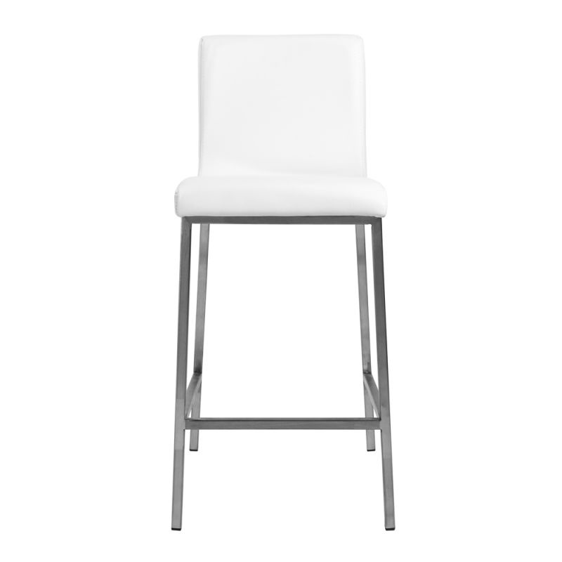 Euro Style - Scott Counter Stool in White and Brushed Stainless Steel (Set of 2) - 80955WHT