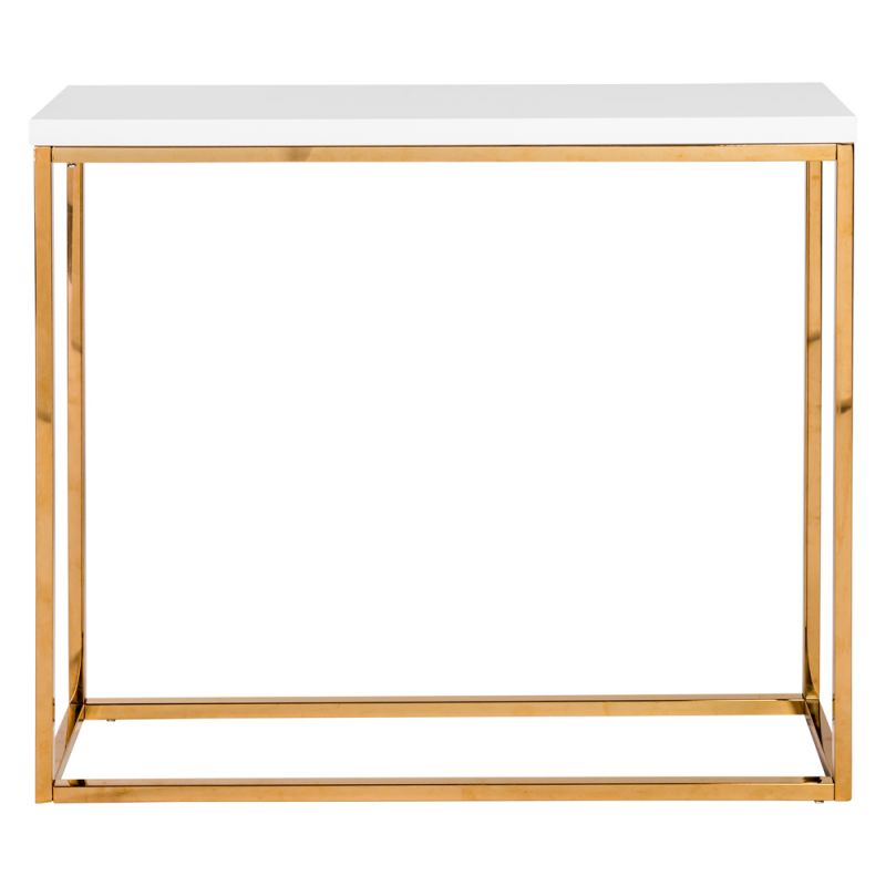 Euro Style - Teresa Console Table in White with Brushed High Gloss Gold Stainless Steel Frame - 90179WHT