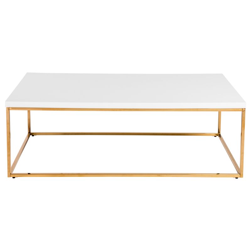Euro Style - Teresa Rectangular Coffee Table in High Gloss White with Brushed High Gloss Gold Stainless Steel Base - 90177WHT