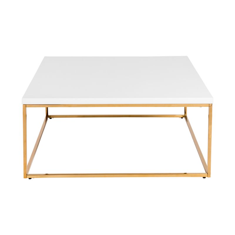 Euro Style - Teresa Square Coffee Table in White with Brushed High Gloss Gold Stainless Steel Frame - 90176WHT