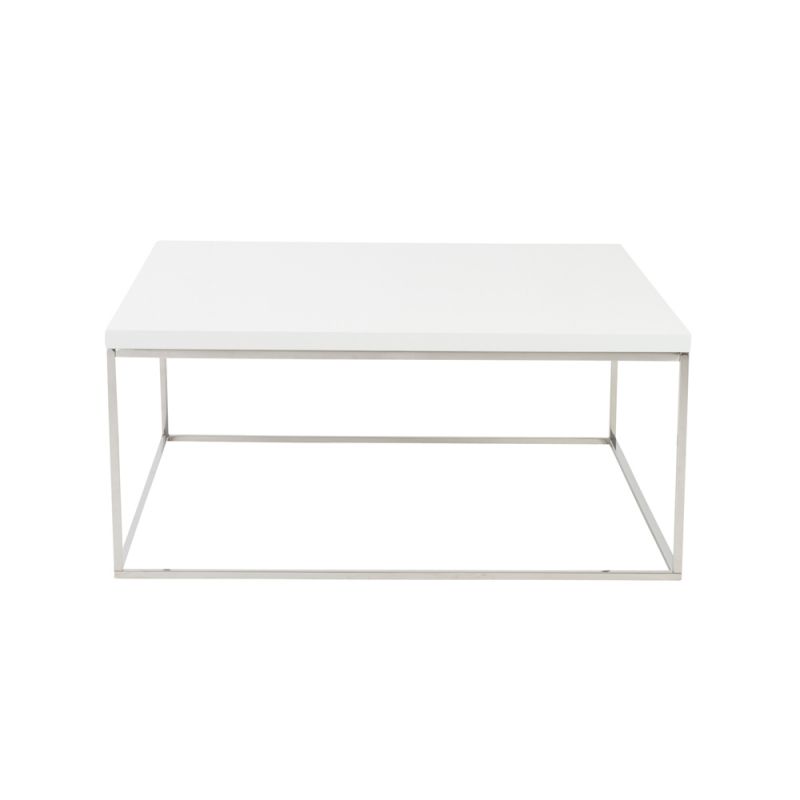 Euro Style - Teresa Square Coffee Table in White with Polished Stainless Steel Base - 09800WHT