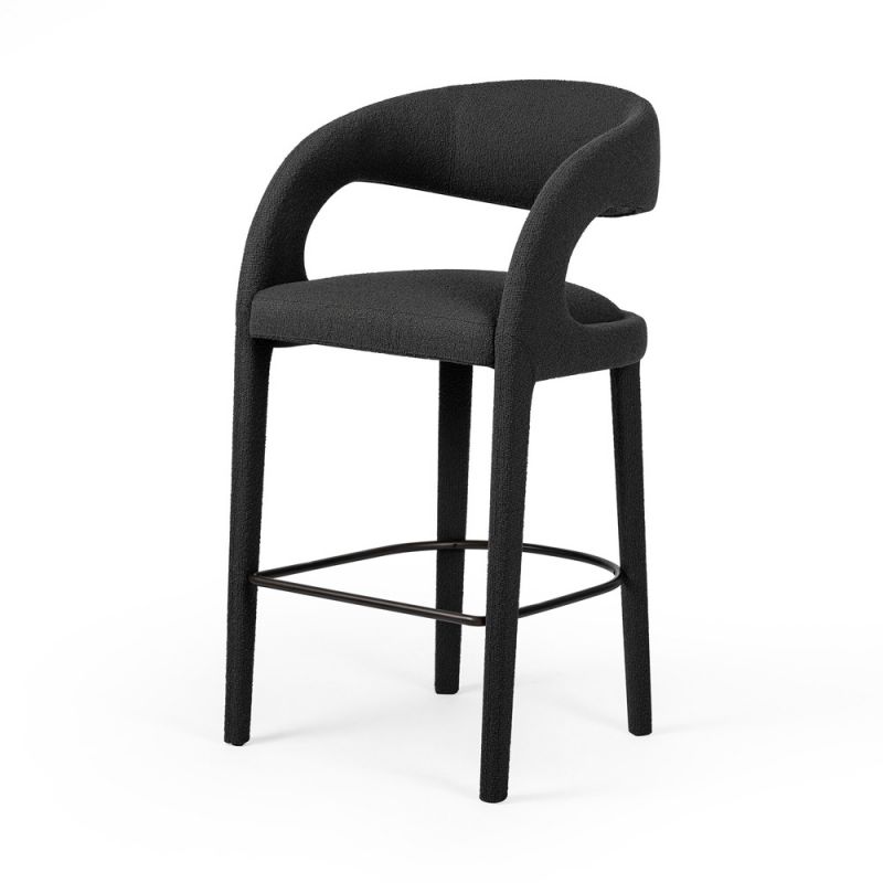 Four Hands - Hawkins Bar Stool - FIQA Boucle Charcoal - 230067-040