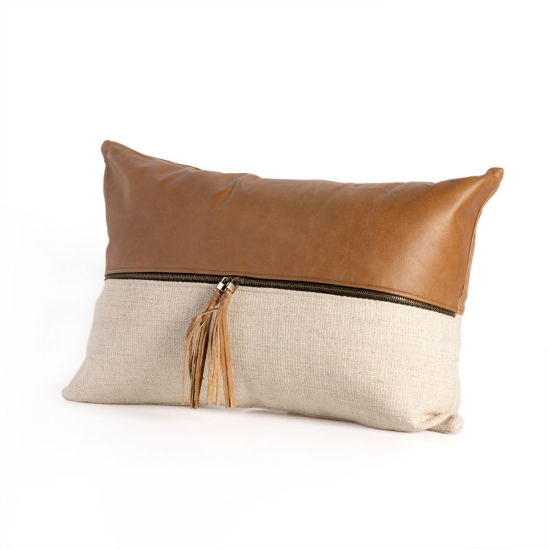 Four Hands - Leather & Linen Pillow - Buttersctch - 16x24 - 225798-013