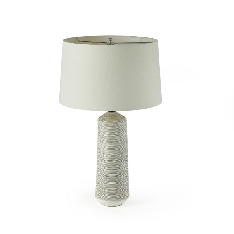 Four Hands - Niran Table Lamp - Black & White Striped Porcelain Ceramic - Ivory Linen - 229613-001 - CLOSEOUT