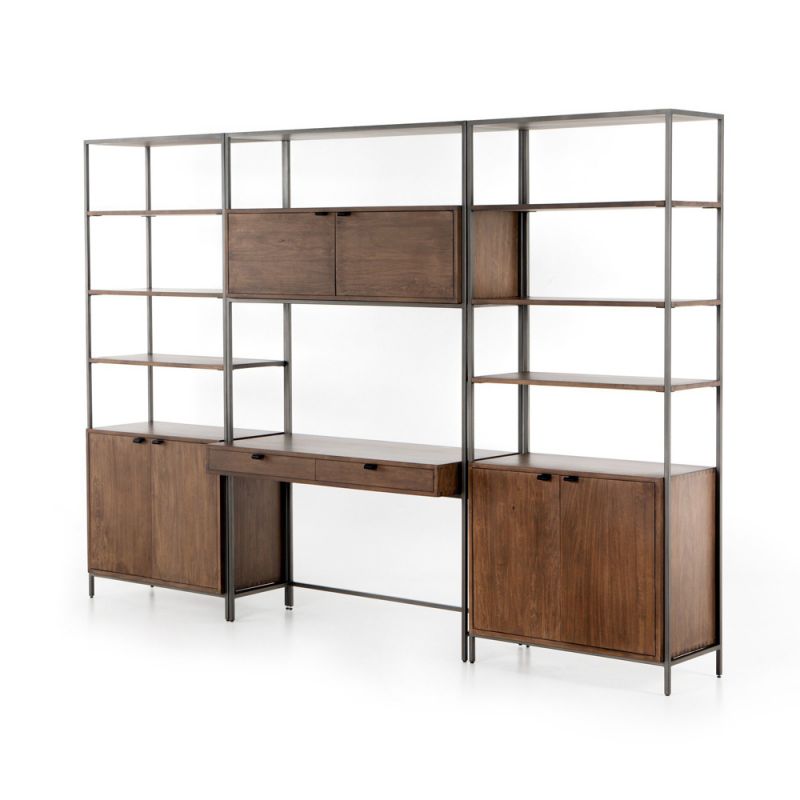 Four Hands - Trey Modular Wall Desk With 2 Bookcases - Auburn Poplar - 228708-002