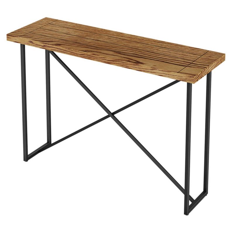 Furnitech - Signature Home - X Console Table in Honey Oak with Graphite Tubular Steel Base - FT48ICTHO