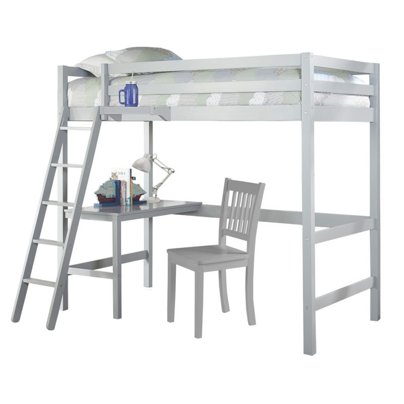 Hillsdale Kids - Caspian Twin Loft Bed with Desk Chair and Hanging Nightstand, Gray - 2177-320CH