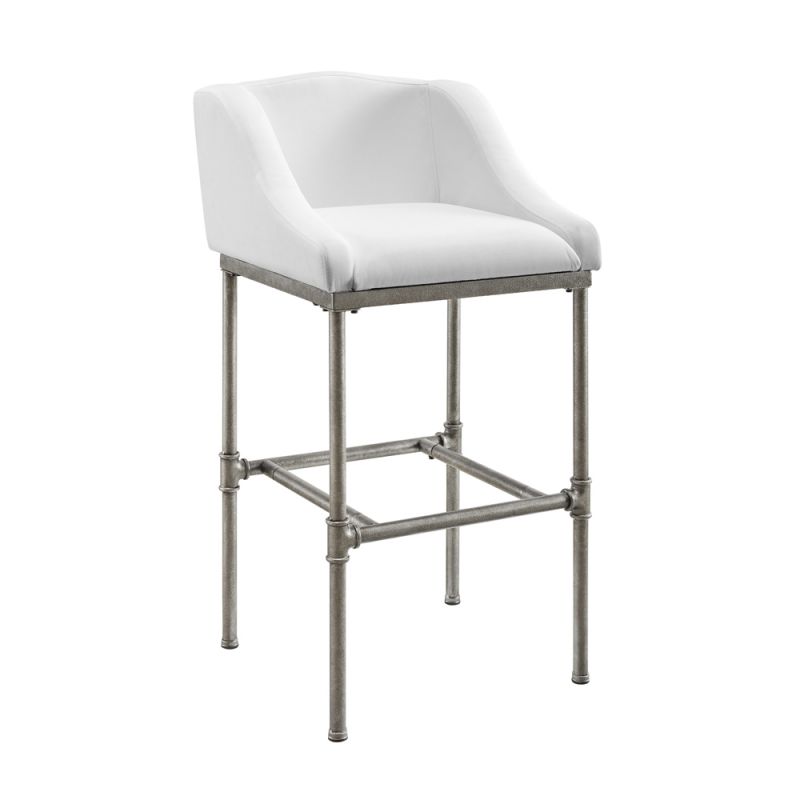Hillsdale - Dillon Metal Bar Height Stool, Textured Silver with White Fabric - 4188-832