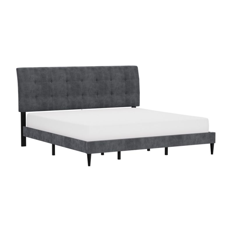 Hillsdale Furniture - Blakely Button Tufted Upholstered Platform King Bed with 2 Dual USB Ports, Dark Gray - 2749-660