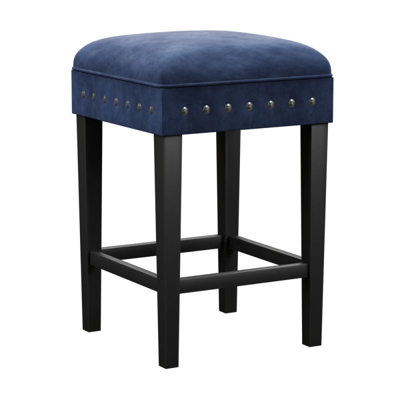 Hillsdale Furniture - Cassidy Wood and Upholstered Backless Counter Height Stool, Black with Blue Velvet - 5126-828