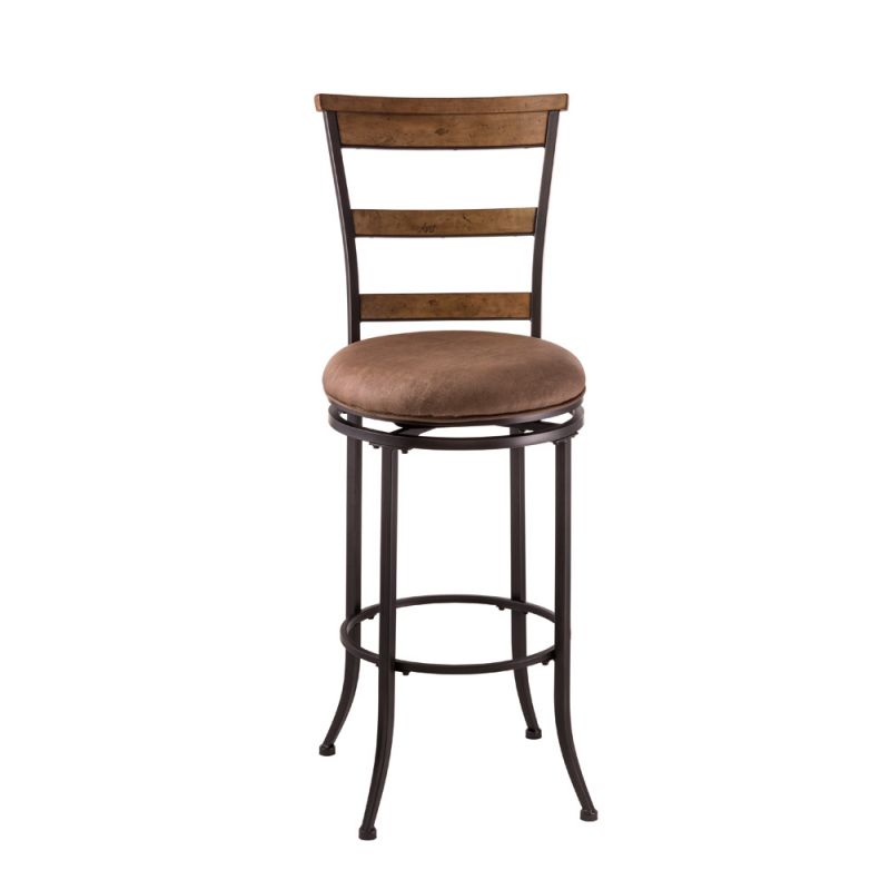 Hillsdale Furniture - Charleston Metal Ladder Back Bar Height Swivel Stool, Desert Tan Wood with Pewter Metal - 4670-832