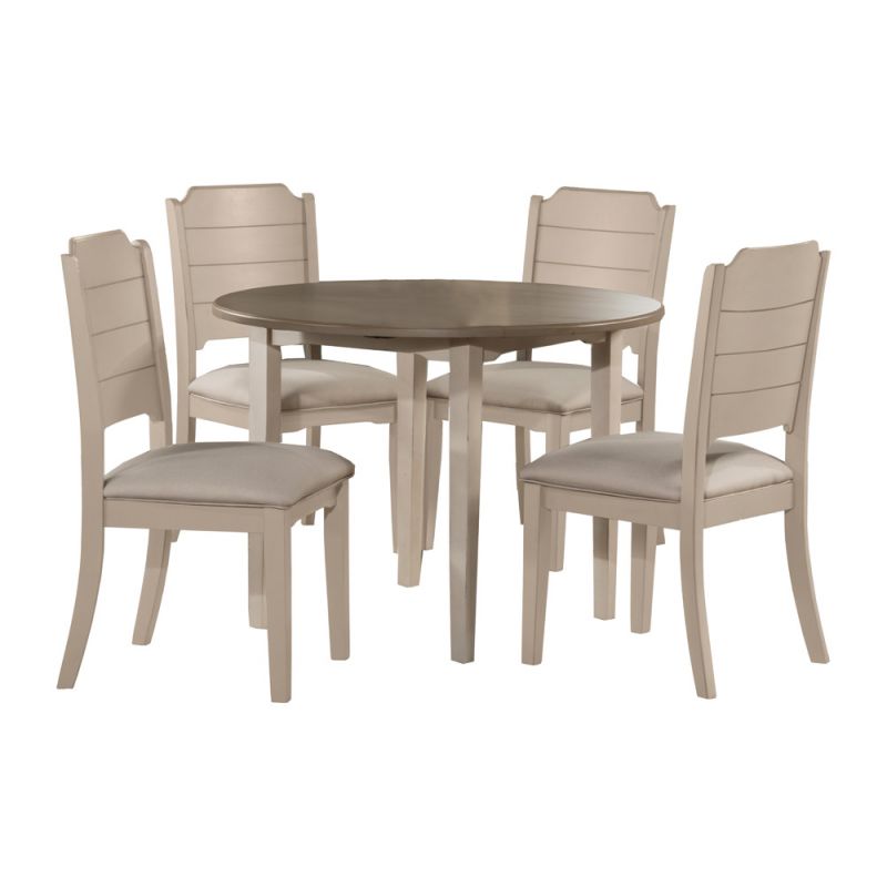 Hillsdale Furniture - Clarion Wood 5 Piece Round Drop Leaf Dining Set with Side Chairs, Sea White - 4542DTB5C2