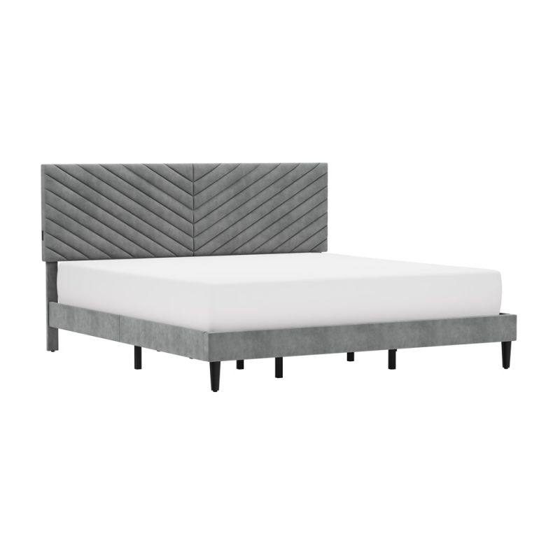 Hillsdale Furniture - Crestwood Upholstered Chevron Pleated Platform King Bed with 2 Dual USB Ports, Platinum - 2748-660