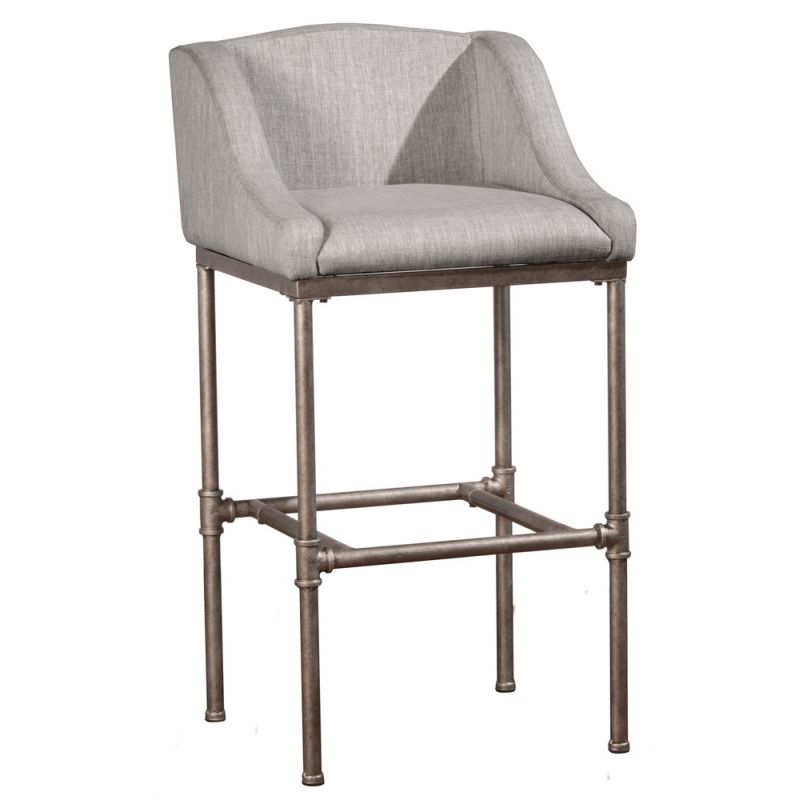 Hillsdale Furniture - Dillon Metal Bar Height Stool, Textured Silver with Light Gray Fabric - 4188-830