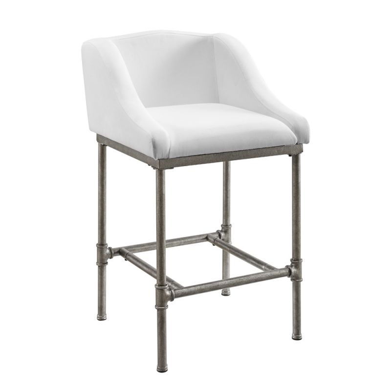 Hillsdale Furniture - Dillon Metal Counter Height Stool, Textured Silver with White Fabric - 4188-828