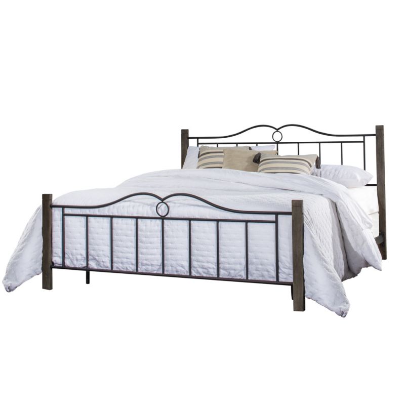 Hillsdale Furniture - Dumont King Metal Bed with Brushed Charcoal Wood Posts, Textured Black - 2590-660
