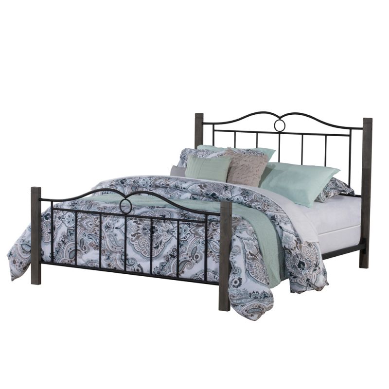Hillsdale Furniture - Dumont Queen Metal Bed with Brushed Charcoal Wood Posts, Textured Black - 2590-500