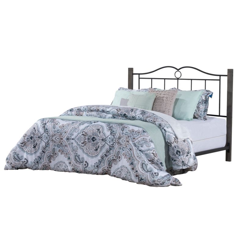 Hillsdale Furniture - Dumont Queen Metal Headboard with Brushed Charcoal Wood Posts and Frame, Textured Black - 2590HQR