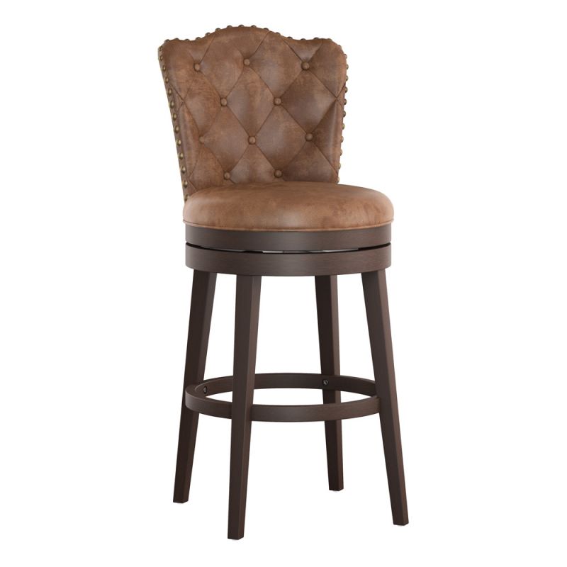Hillsdale Furniture - Edenwood Wood Bar Height Swivel Stool, Chocolate with Chestnut Faux Leather - 5945-830