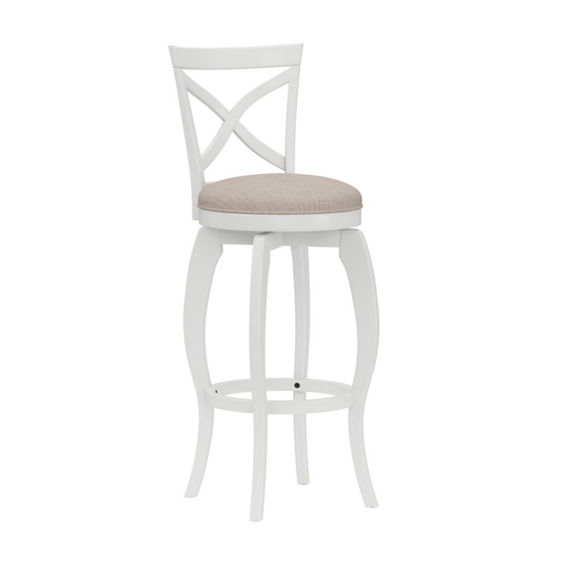 Hillsdale Furniture - Ellendale Wood Bar Height Swivel Stool, White with Beige Fabric - 5304-830