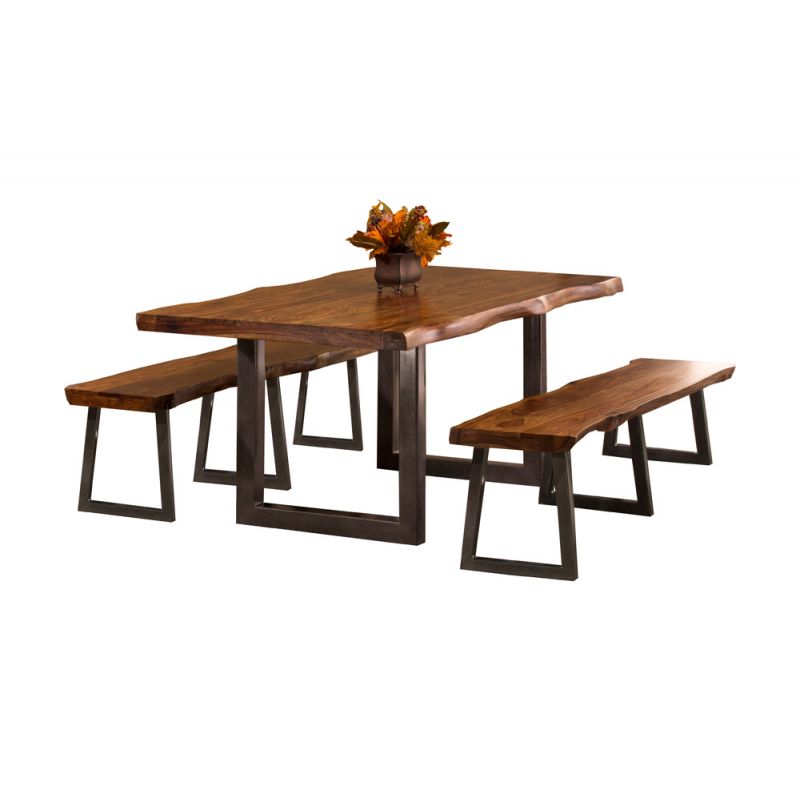 Hillsdale Furniture - Emerson Wood 3 Piece Rectangle Dining Set with Two Benches, Natural Sheesham - 5674DTB