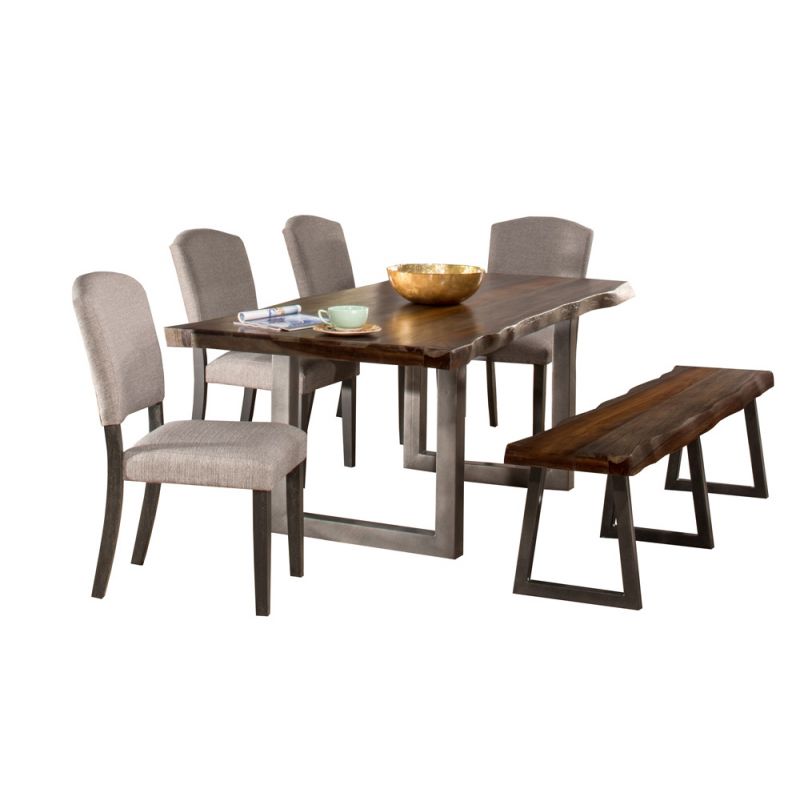 Hillsdale Furniture - Emerson Wood 6 Piece Rectangle Dining Set with One Bench and Four Chairs, Gray Sheesham - 5925DTBHC