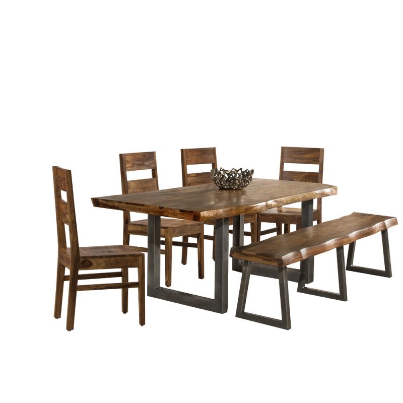 Hillsdale Furniture - Emerson Wood 6 Piece Rectangle Dining Set with One Bench and Four Wood Chairs, Natural Sheesham - 5674DTBHCW