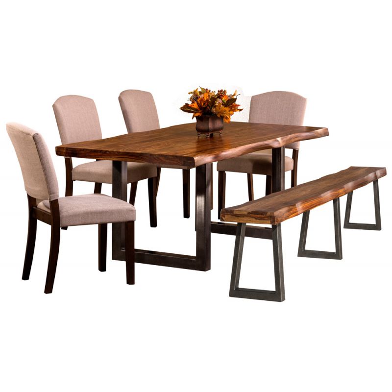 Hillsdale Furniture - Emerson Wood 6 Piece Rectangle Dining Set with One Bench and Four Chairs, Natural Sheesham - 5674DTBHC