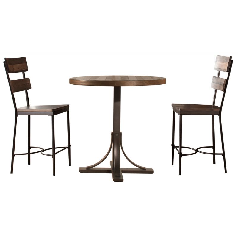 Hillsdale Furniture - Jennings Metal 3 Piece Counter Height Dining Set with Ladder Back Stools, Distressed Walnut - 4022CDP3PC
