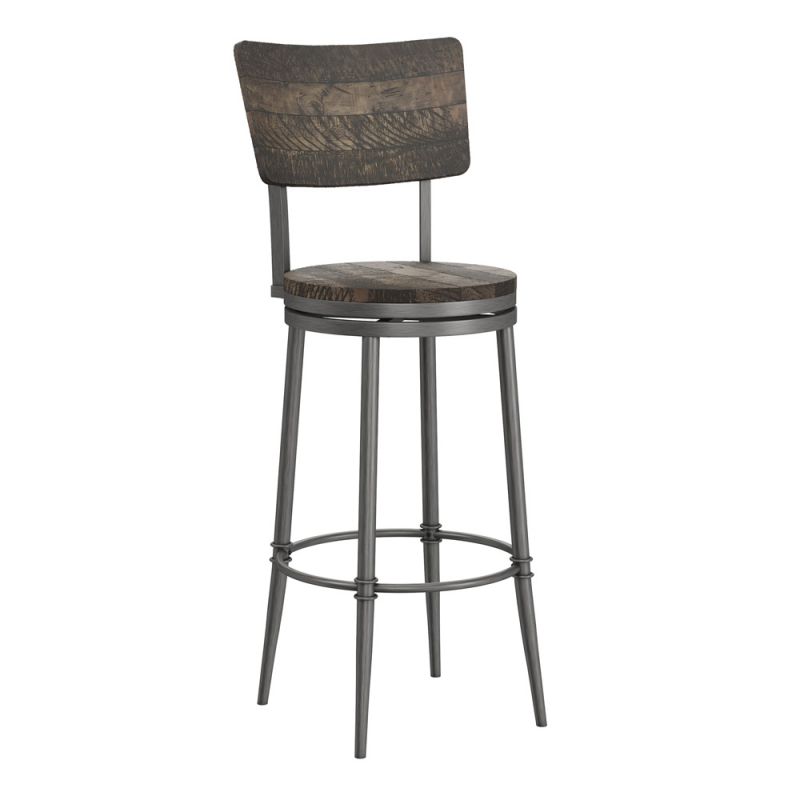 Hillsdale Furniture - Jennings Wood and Metal Bar Height Swivel Stool, Rubbed Pewter Metal with Weathered Gray Wood - 5298-830