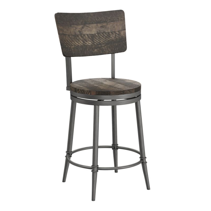 Hillsdale Furniture - Jennings Wood and Metal Counter Height Swivel Stool, Rubbed Pewter Metal with Weathered Gray Wood - 5298-826