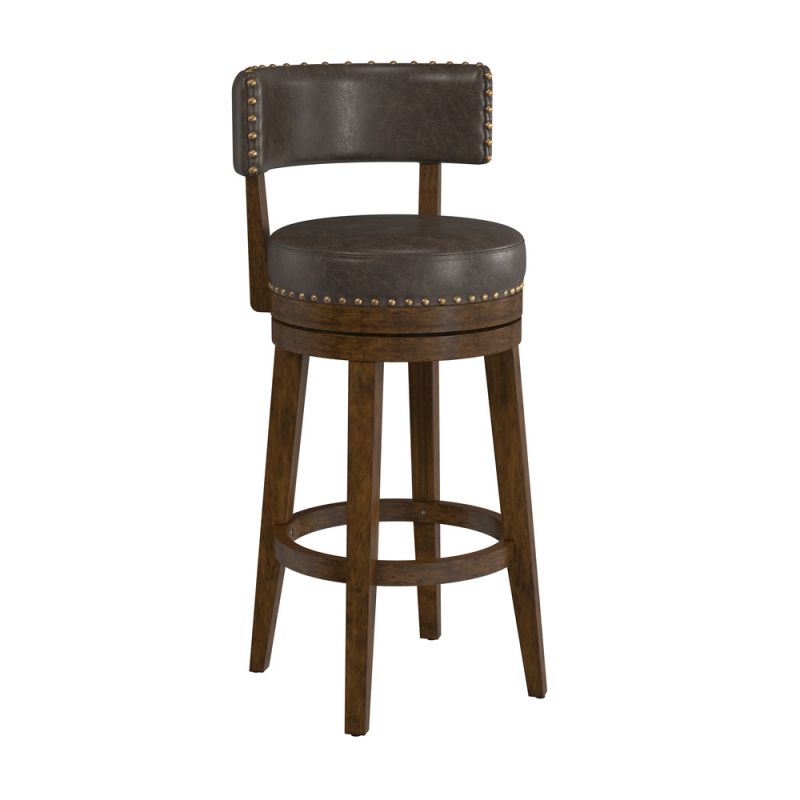 Hillsdale Furniture - Lawton Wood Bar Height Swivel Stool, Walnut with Aged Brown Faux Leather - 4839-830N