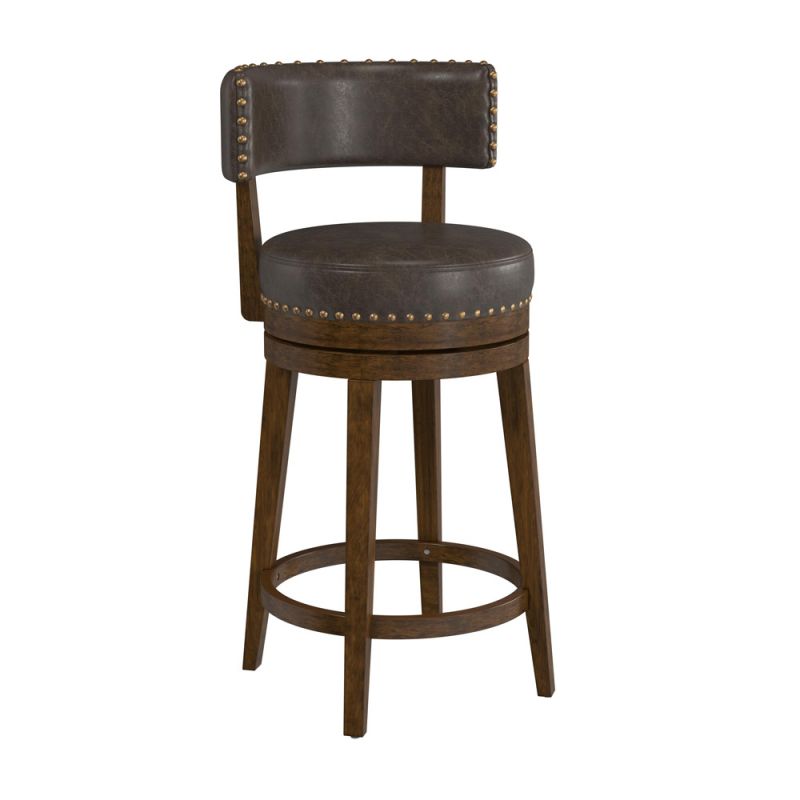 Hillsdale Furniture - Lawton Wood Counter Height Swivel Stool, Walnut with Aged Brown Faux Leather - 4839-826N