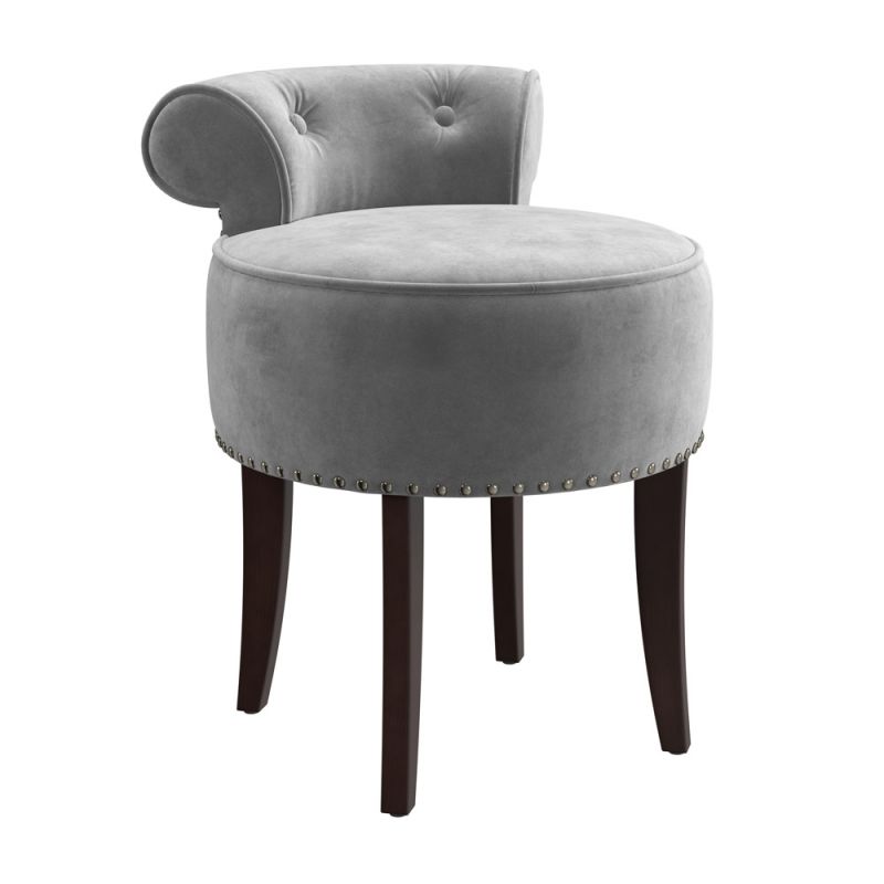 Hillsdale Furniture - Lena Wood and Upholstered Vanity Stool, Espresso with Steel Gray Velvet - 51083