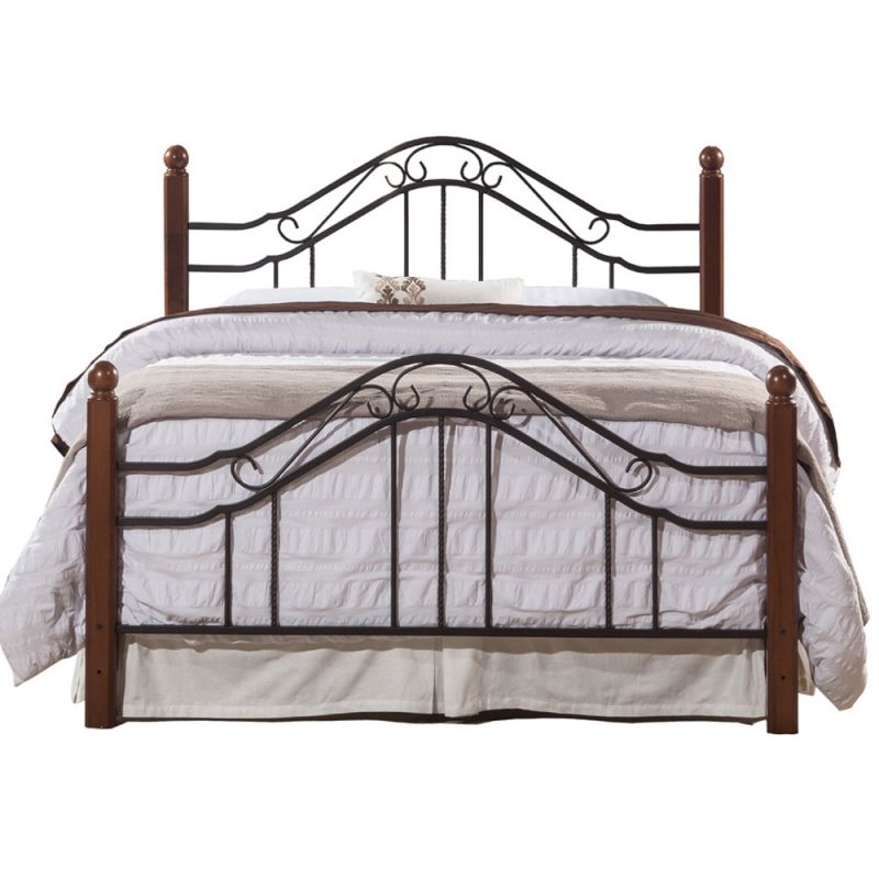 Hillsdale Furniture - Madison Full/Queen Metal Headboard with Frame and Cherry Wood Posts, Textured Black - 1010HFQR