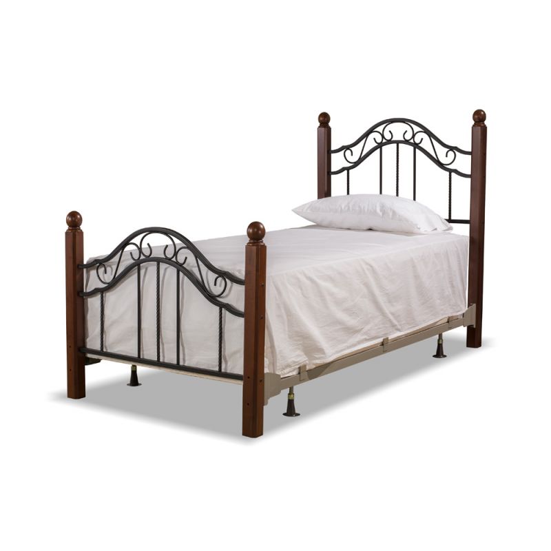 Hillsdale Furniture - Madison Twin Metal Bed with Cherry Wood Posts, Textured Black - 1010BTWR