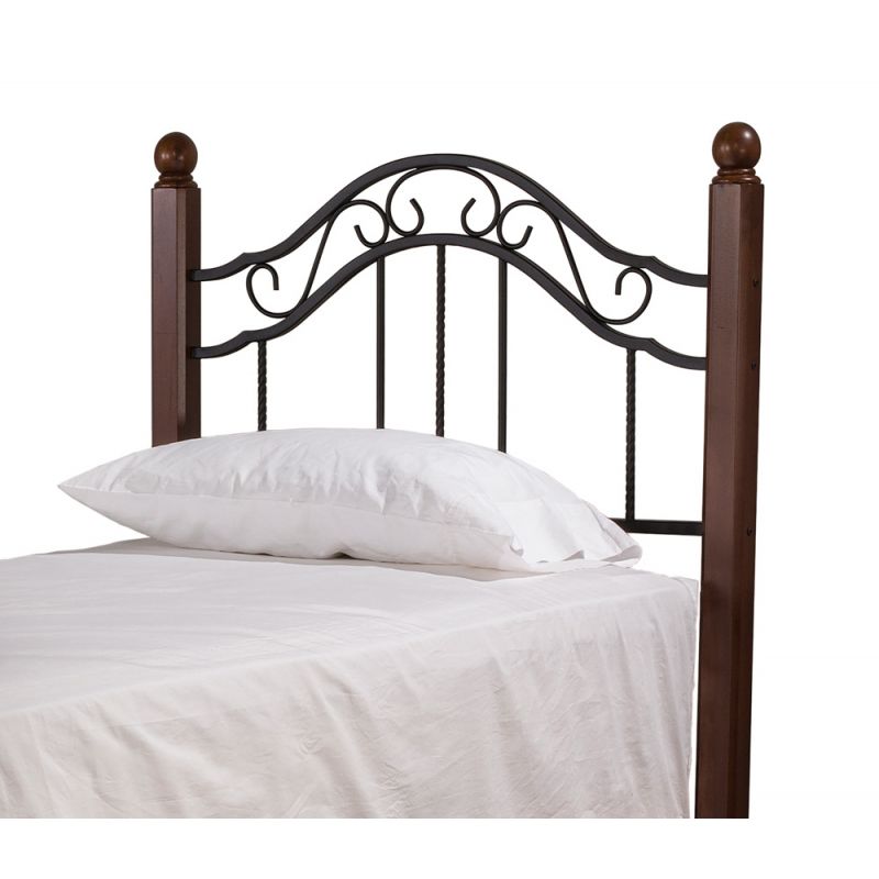 Hillsdale Furniture - Madison Twin Metal Headboard with Frame and Cherry Wood Posts, Textured Black - 1010HTWR