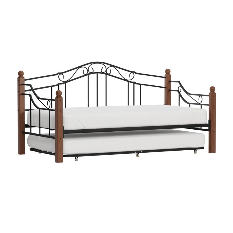 Hillsdale Furniture - Madison Wood and Metal Twin Daybed with Roll Out Trundle, Black with Cherry Posts - 1010DBLHTR