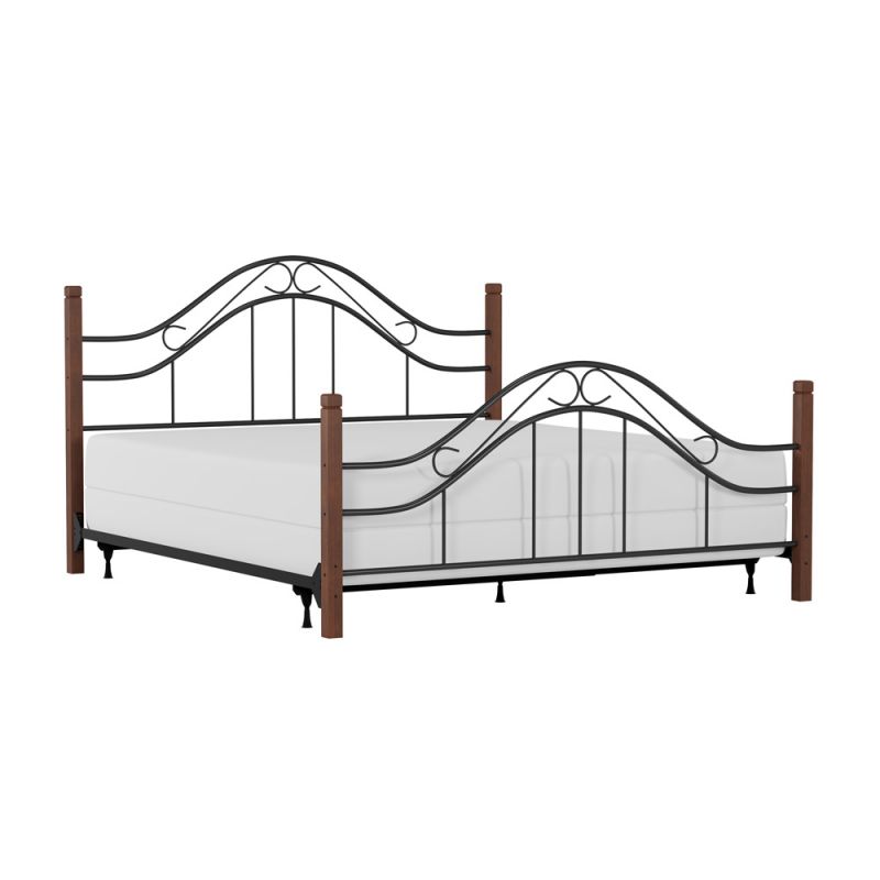 Hillsdale Furniture - Matson King Metal Bed with Cherry Wood Posts, Black - 1159BKR