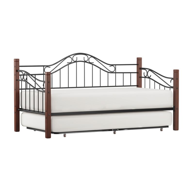 Hillsdale Furniture - Matson Wood and Metal Daybed with Roll Out Trundle, Black with Cherry Posts - 1159DBLHTR