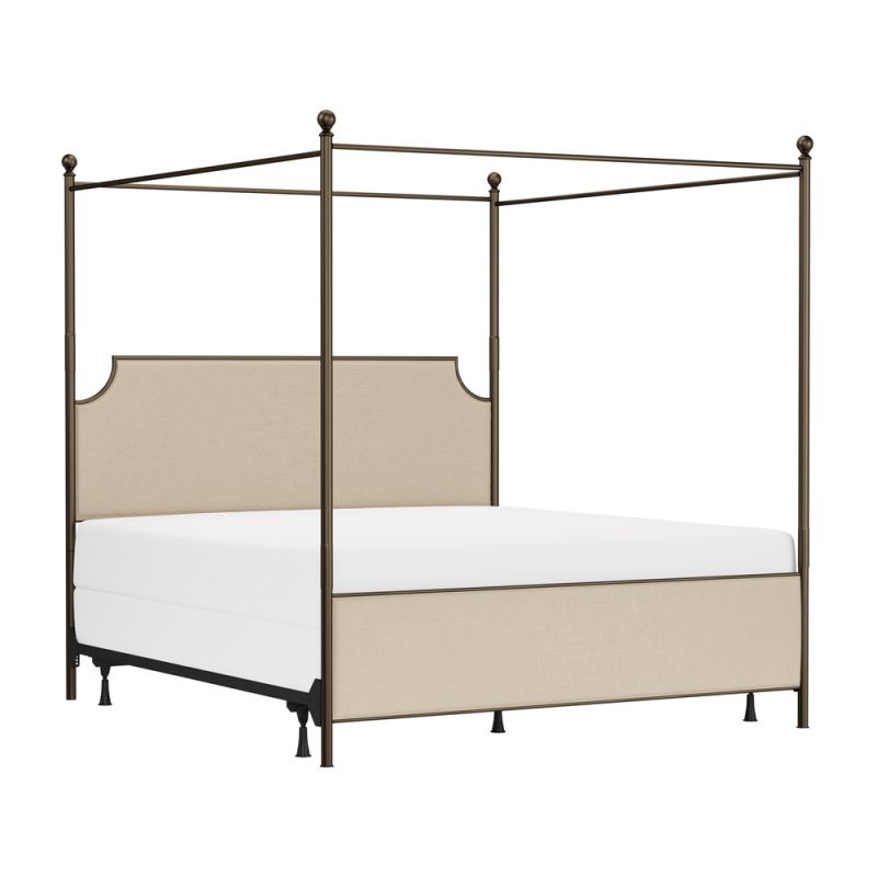 Hillsdale Furniture - McArthur King Metal and Upholstered Canopy Bed, Bronze with Linen Stone Fabric - 1826BKPR